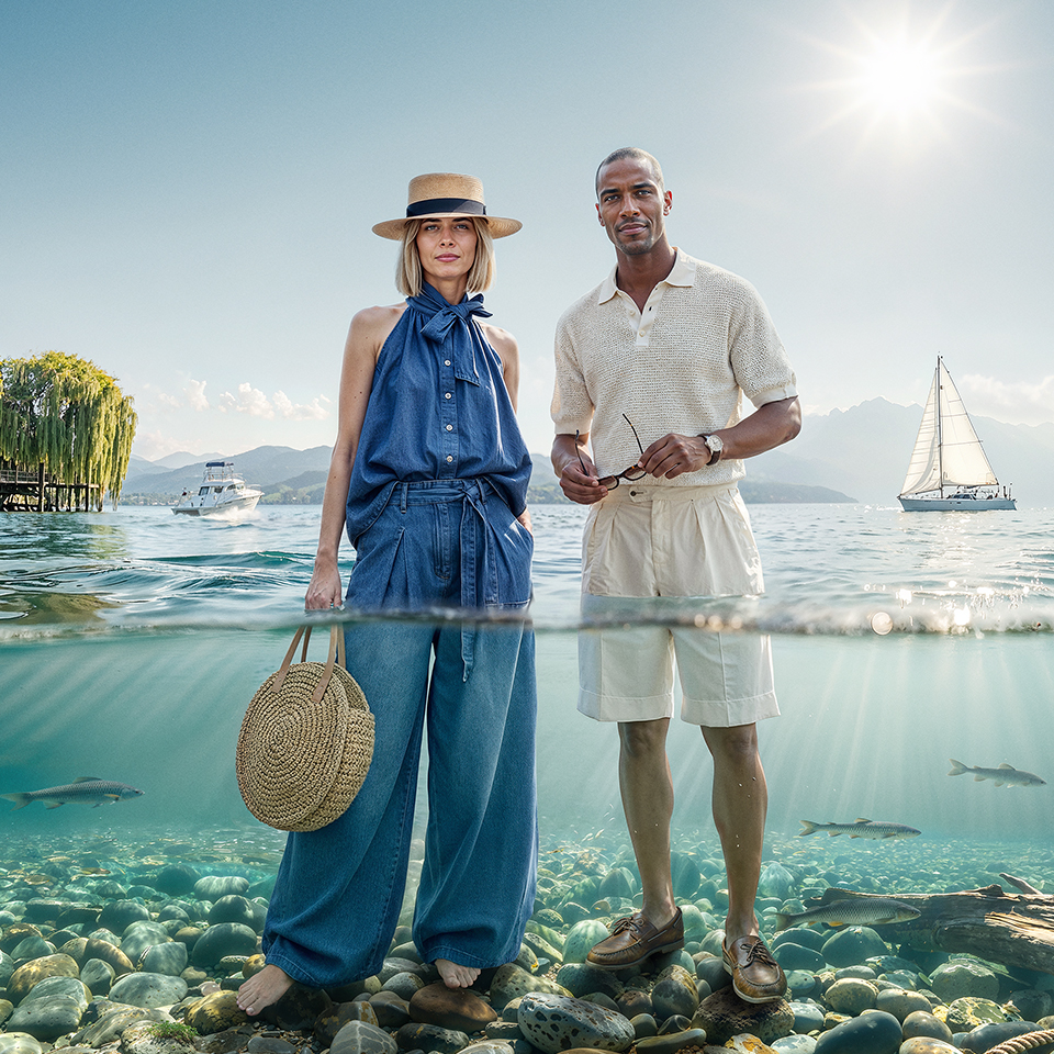 Mann und Frau stehen im Wasser