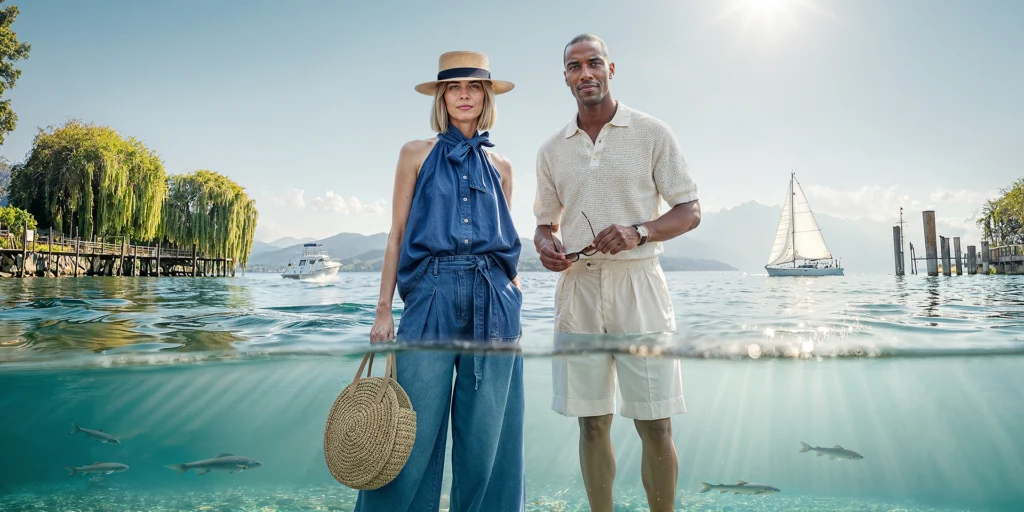 Mann und Frau stehen im Wasser